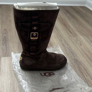 UGG Retro Cargo 1895 Dark Brown Boots with Gold Buckle